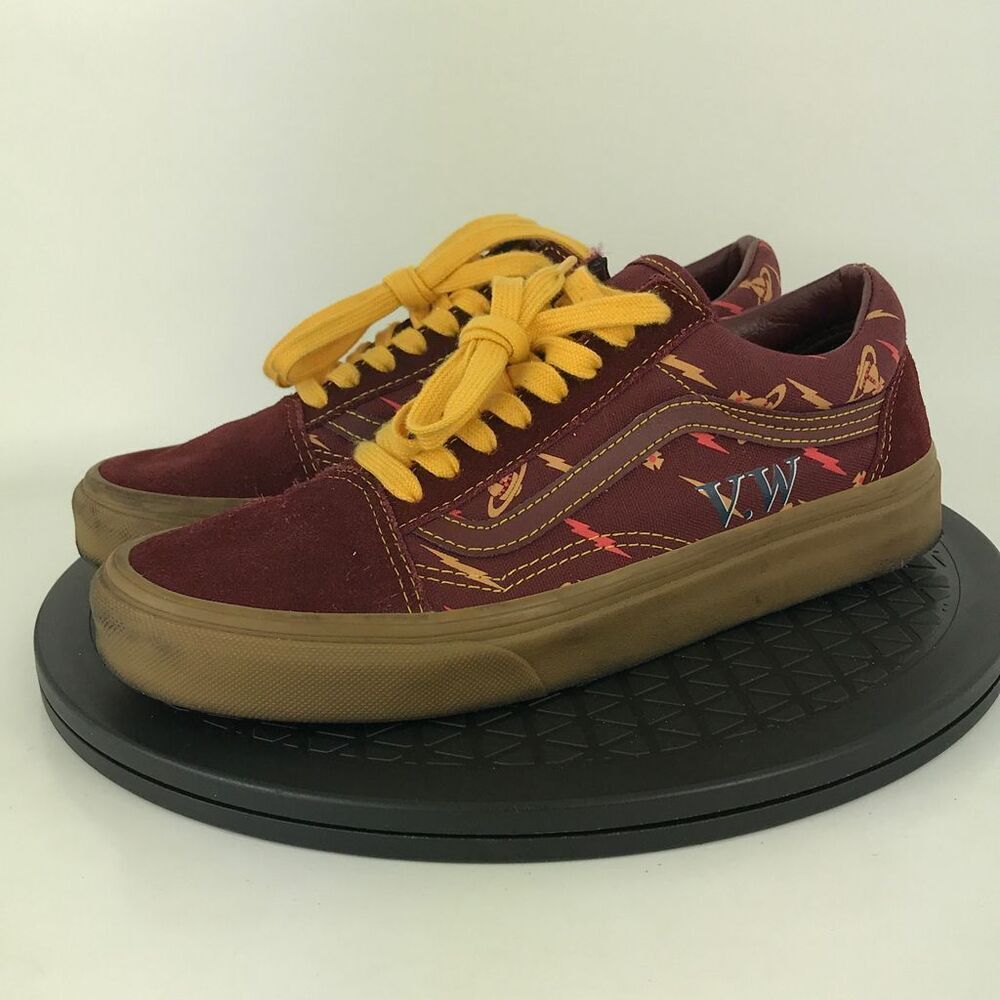 Vans Old Skool Burgundy/Yellow Casual Athletic Shoes Women's Size 8